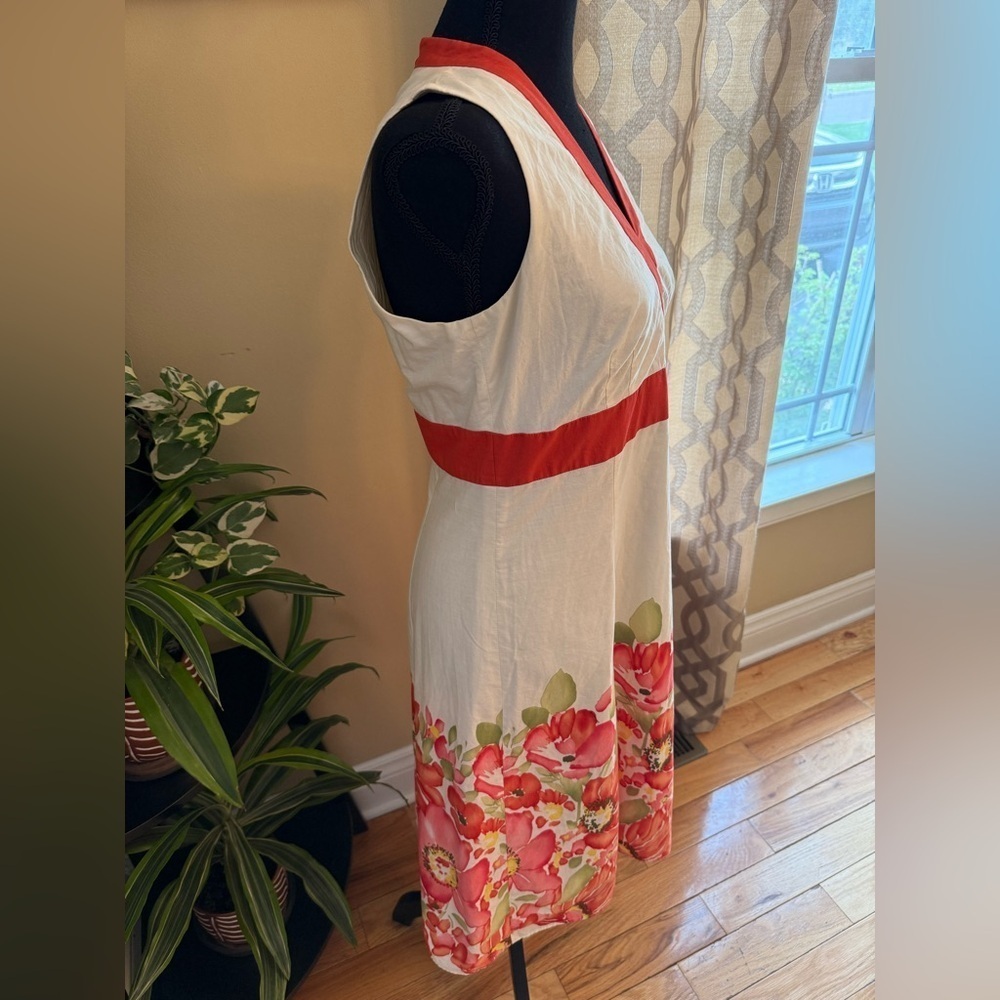 Ann Taylor 100% Cotton V Neck Sleeveless A Line White/Red Dress Women’s Sz 4 - Picture 2 of 15